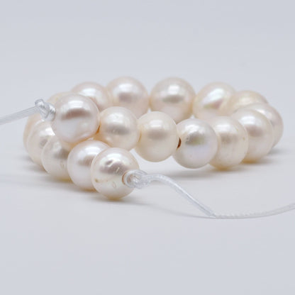 Big Hole Pearls, Freshwater Pearl Beads 10.5-11mm White Color Round, For Jewelry Making Pearls, 8 inches with 2.5mm Hole, SKU# LHRD009