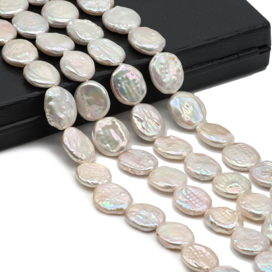 Coin Pearls, Freshwater Cultured Pearls in White Colors 14-15mm, Genuine Pearl, SKU# COIN009