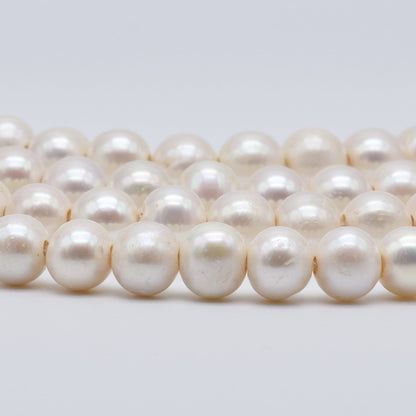 Big Hole Pearls, Freshwater Pearl Beads 10.5-11mm White Color Round, For Jewelry Making Pearls, 8 inches with 2.5mm Hole, SKU# LHRD009