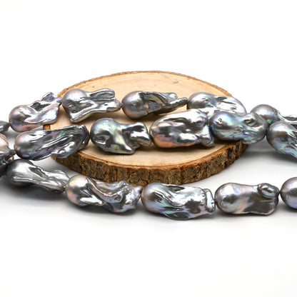 Large Grey Baroque Pearls, Freshwater Cultured Pearl Flameball Fireball in Silver Color, 13-18mm, 1 PCS or Full Strand, SKU# BAR021