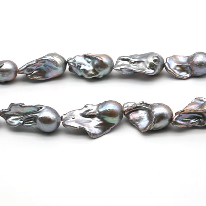Large Grey Baroque Pearls, Freshwater Cultured Pearl Flameball Fireball in Silver Color, 13-18mm, 1 PCS or Full Strand, SKU# BAR021