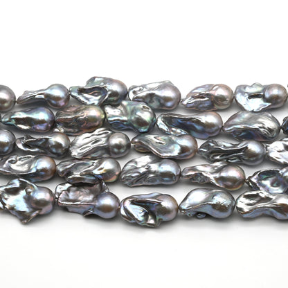 Large Grey Baroque Pearls, Freshwater Cultured Pearl Flameball Fireball in Silver Color, 13-18mm, 1 PCS or Full Strand, SKU# BAR021