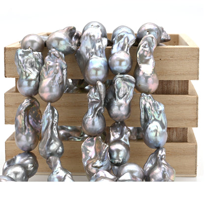 Large Grey Baroque Pearls, Freshwater Cultured Pearl Flameball Fireball in Silver Color, 13-18mm, 1 PCS or Full Strand, SKU# BAR021
