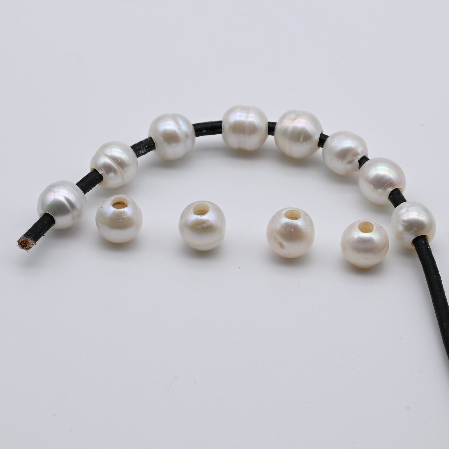 White Large Hole Pearls Beads, Freshwater Pearl Strand, Real Pearls with 2.5mm Hole, 7.5-8mm Off Round, SKU# 1635FW