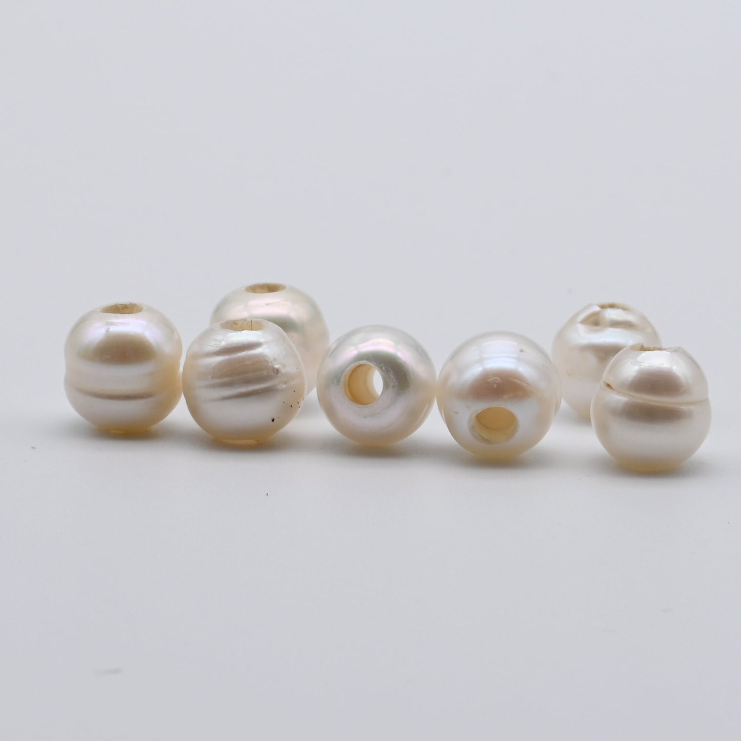 White Large Hole Pearls Beads, Freshwater Pearl Strand, Real Pearls with 2.5mm Hole, 7.5-8mm Off Round, SKU# 1635FW