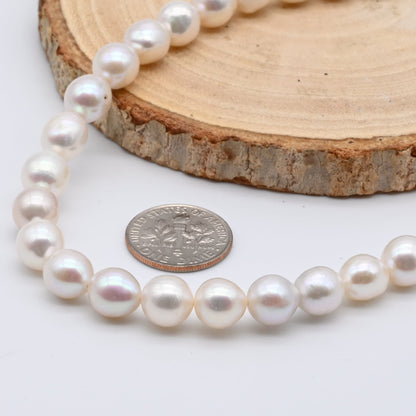 7.5-8mm Freshwater Pearls, Off Round Pearl Beads in White Color, Nice Luster in Full Strand SKU# NRD020