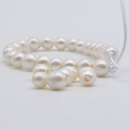 Freshwater Large Hole Pearl Beads, 7.5-8mm White Color Off Round, For Jewelry Making, 7.5 inches with 2.5mm Hole, SKU# LHRD010