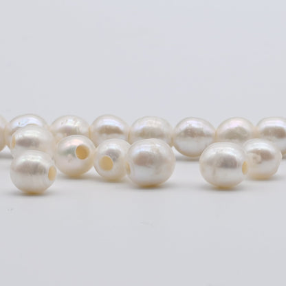 Freshwater Large Hole Pearl Beads, 7.5-8mm White Color Off Round, For Jewelry Making, 7.5 inches with 2.5mm Hole, SKU# LHRD010