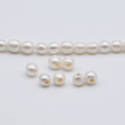 Freshwater Large Hole Pearl Beads, 7.5-8mm White Color Off Round, For Jewelry Making, 7.5 inches with 2.5mm Hole, SKU# LHRD010