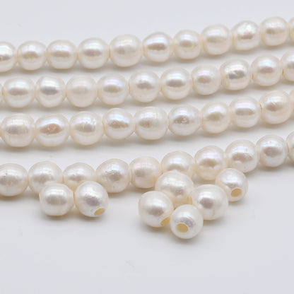 Freshwater Large Hole Pearl Beads, 7.5-8mm White Color Off Round, For Jewelry Making, 7.5 inches with 2.5mm Hole, SKU# LHRD010