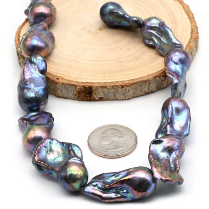 Peacock Baroque Pearls, Large Freshwater Cultured Flameball Fireball in Tahitian Colors,  13-18mm, Single Piece or Full Strand, SKU# BAR023