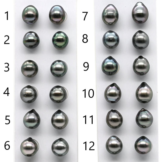 Tahitian Pearl Pair Loose Drop Shape with Beautiful Luster, 9.5-10mm Teardrop Shaped for Making Earring, Undrilled Pearls, SKU# LTH003