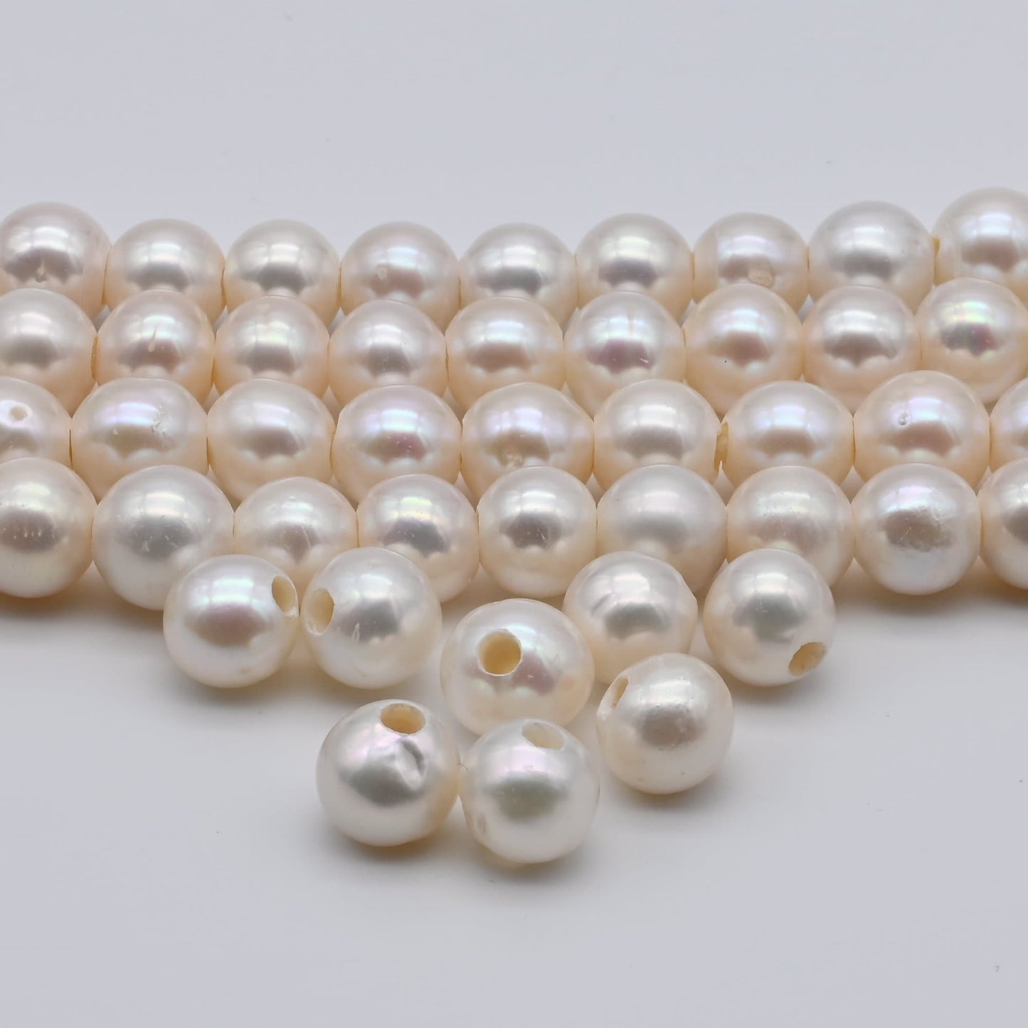 8.5-9mm Large Hole Round Pearls, Real Freshwater Pearl Strand, Genuine Pearl Beads in White Color,  Big Hole Bead in 2.5mm Hole, SKU#LHRD012