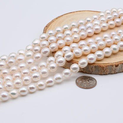 7.5-8mm Freshwater Pearls, Off Round Pearl Beads in White Color, Nice Luster in Full Strand SKU# NRD020