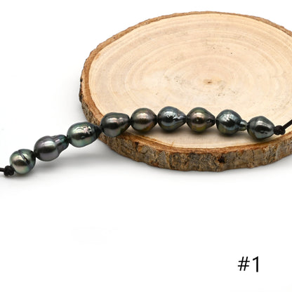 Large Hole Black Tahitian Pearls, Natural Drop Shape Pearl Beads with 2mm Hole in 9.5-10mm, High Luster, SKU# TAHLH036