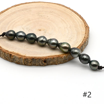Large Hole Black Tahitian Pearls, Natural Drop Shape Pearl Beads with 2mm Hole in 9.5-10mm, High Luster, SKU# TAHLH036