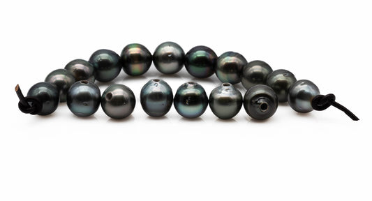 Large Hole Tahitian Pearls, Near Round or Teardrop Cultured Pearls with 2mm Hole in 9.5-10mm, High Luster, SKU# 1017TH