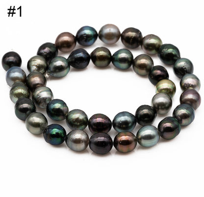 Tahitian Multi Color Pearl Strand, Teardrop or Near Round Cultured Pearls with High Luster, For Jewelry Making, 9.5-10mm, SKU# 1019TH