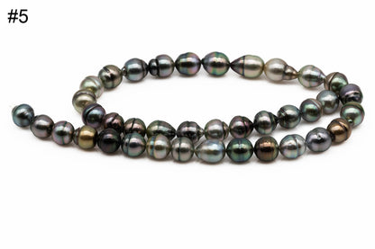 Tahitian Multi Color Pearl Strand, Teardrop or Near Round Cultured Pearls with High Luster, For Jewelry Making, 9.5-10mm, SKU# 1019TH