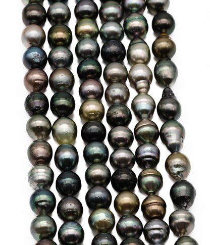 Tahitian Multi Color Pearl Strand, Teardrop or Near Round Cultured Pearls with High Luster, For Jewelry Making, 9.5-10mm, SKU# 1019TH