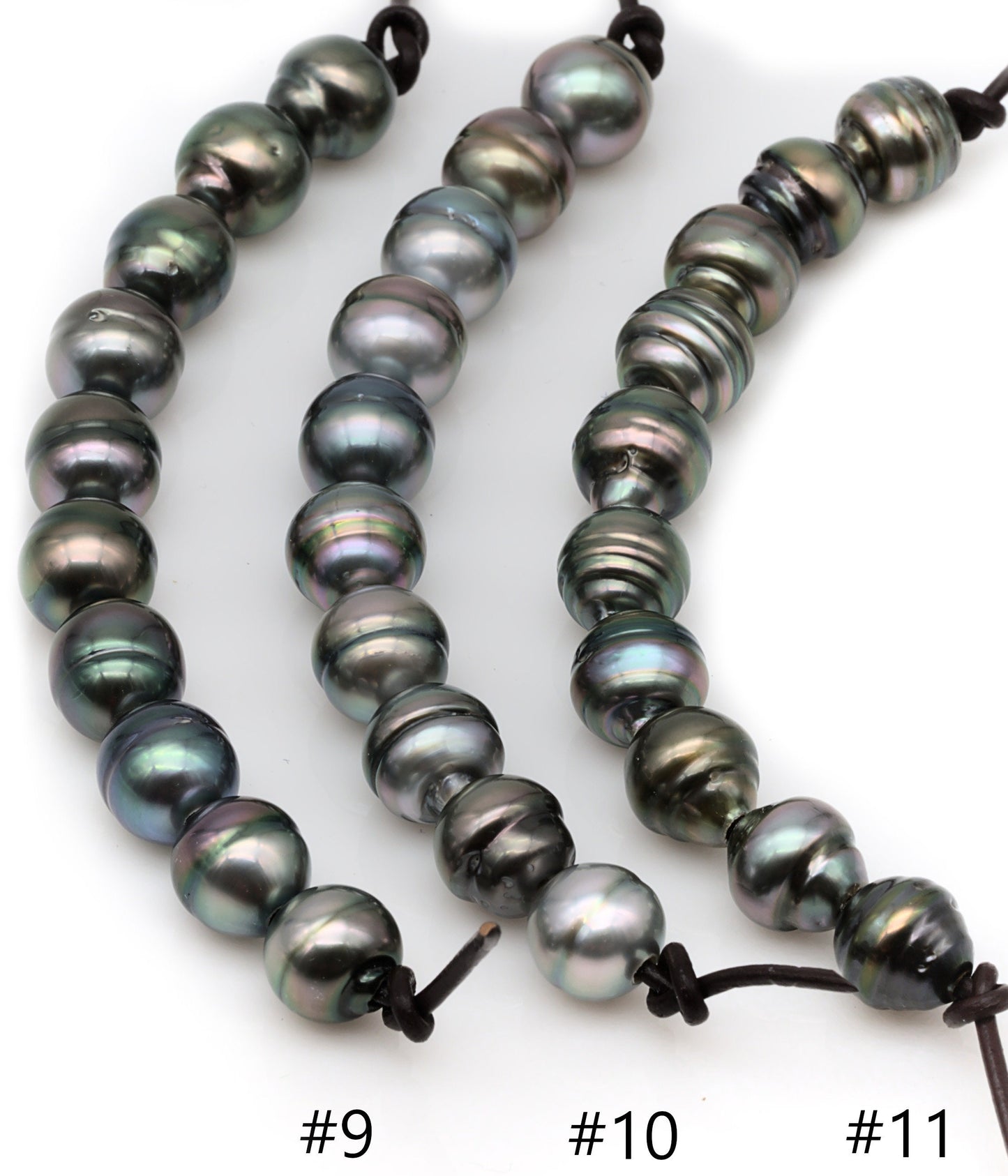 Tahitian Black Pearls Large Hole, Circle Tear Drop Pearl Beads with 2mm Hole in 9.5-10mm, High Luster, SKU# 1014TH