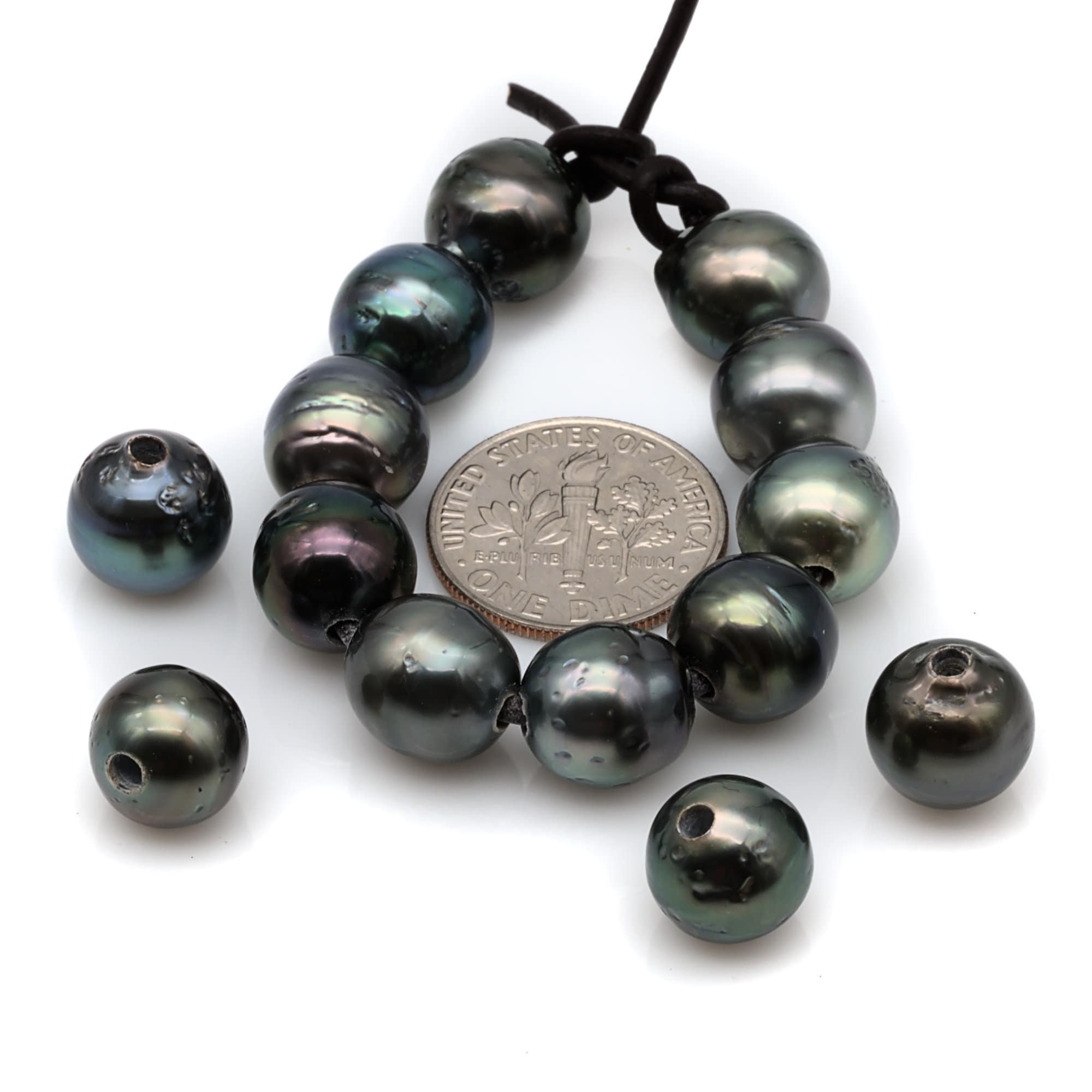 Tahitian Pearls Large Hole, Teardrop or Near Round Big Hole Black Pearl Beads with retailer 2mm Hole in 9.5-10mm, High Luster, SKU# 1015TH