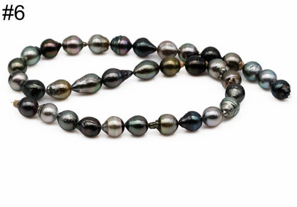 Tahitian Multi Color Pearl Strand, Teardrop or Near Round Cultured Pearls with High Luster, For Jewelry Making, 9.5-10mm, SKU# 1019TH