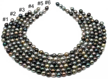 Tahitian Multi Color Pearl Strand, Teardrop or Near Round Cultured Pearls with High Luster, For Jewelry Making, 9.5-10mm, SKU# 1019TH