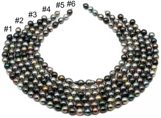 Tahitian Multi Color Pearl Strand, Teardrop or Near Round Cultured Pearls with High Luster, For Jewelry Making, 9.5-10mm, SKU# 1019TH