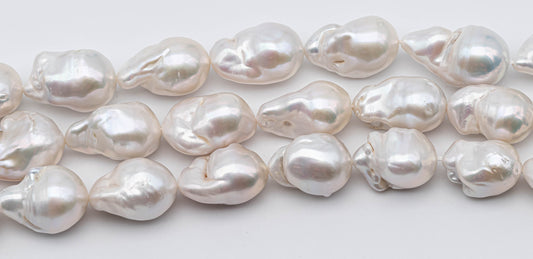 12-14mm Baroque Pearl, White Freshwater Pearl Bead, Nice Luster and Genuine Pearl, 12x16mm – 14x24mm Full Strand, SKU# 1038BA