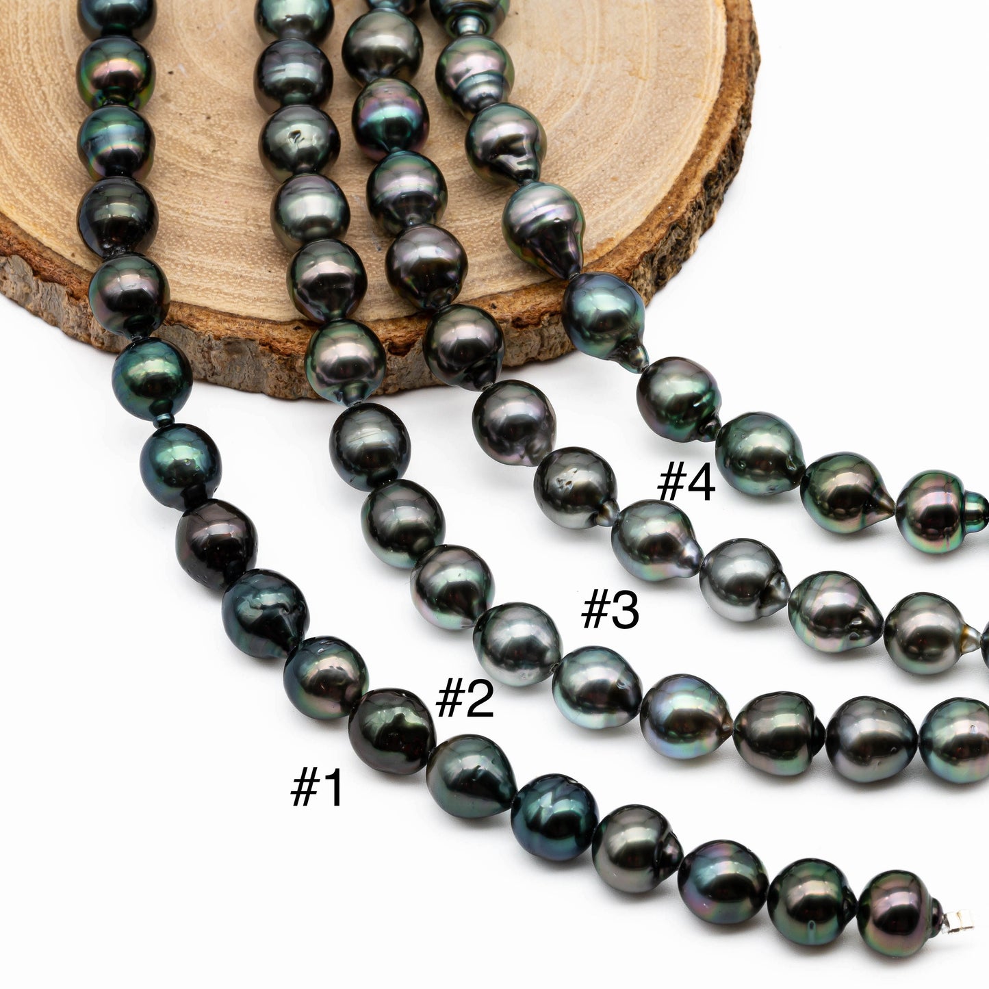 Tahitian Pearl 9-9.5mm, Teardrop or Near Round Natural Pearl Strand with High Luster, For Jewelry Making,  SKU # 1042TH