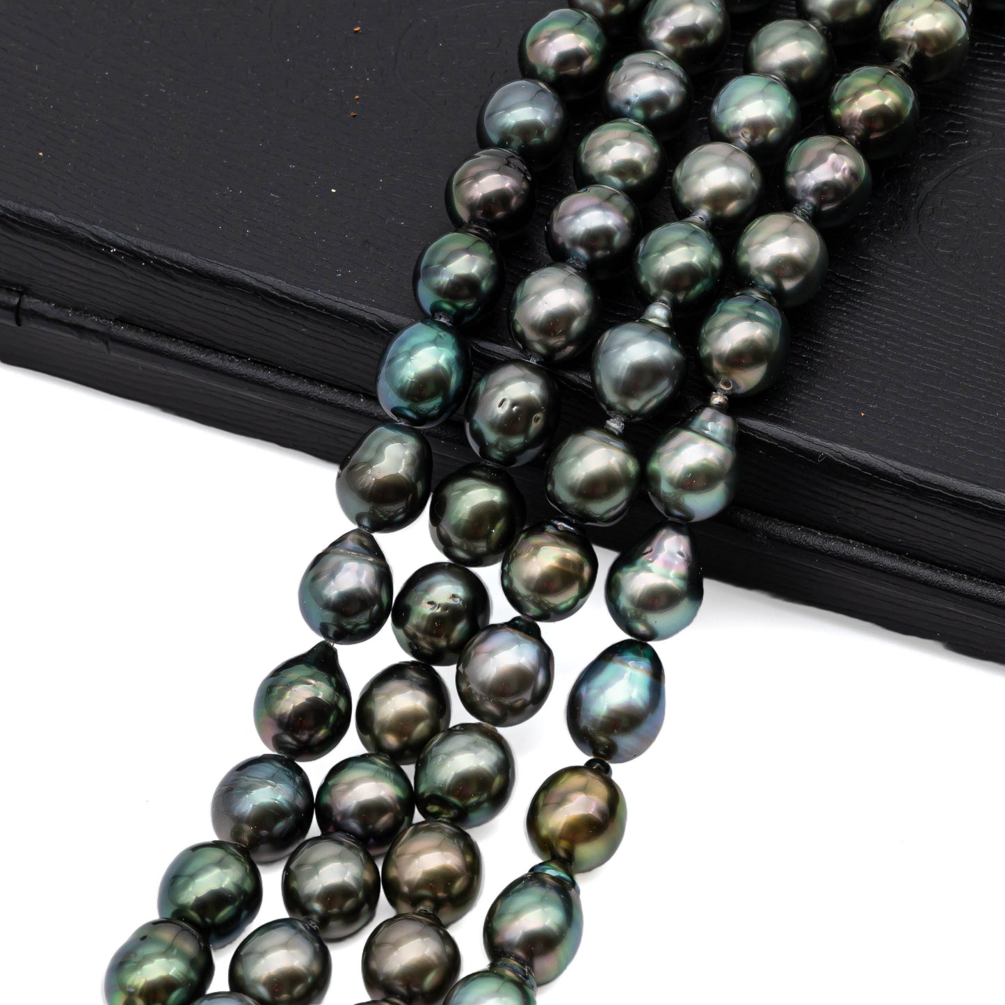 Tahitian Pearl 9-9.5mm, Teardrop or Near Round Natural Pearl Strand with High Luster, For Jewelry Making,  SKU # 1042TH