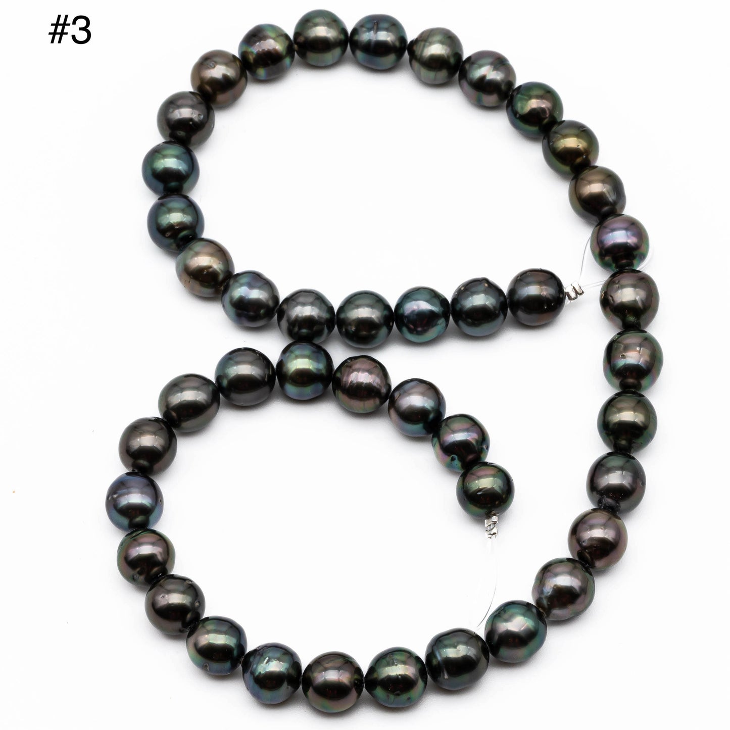 9-9.5mm Tahitian Pearl, Near Round Natural Pearl Strand with High Luster, For Jewelry Making,  SKU # 1043TH