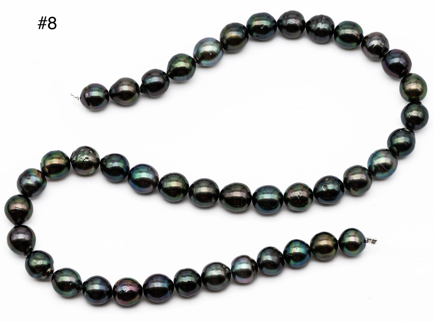 9-9.5mm Tahitian Pearl, Near Round Natural Pearl Strand with High Luster, For Jewelry Making,  SKU # 1043TH