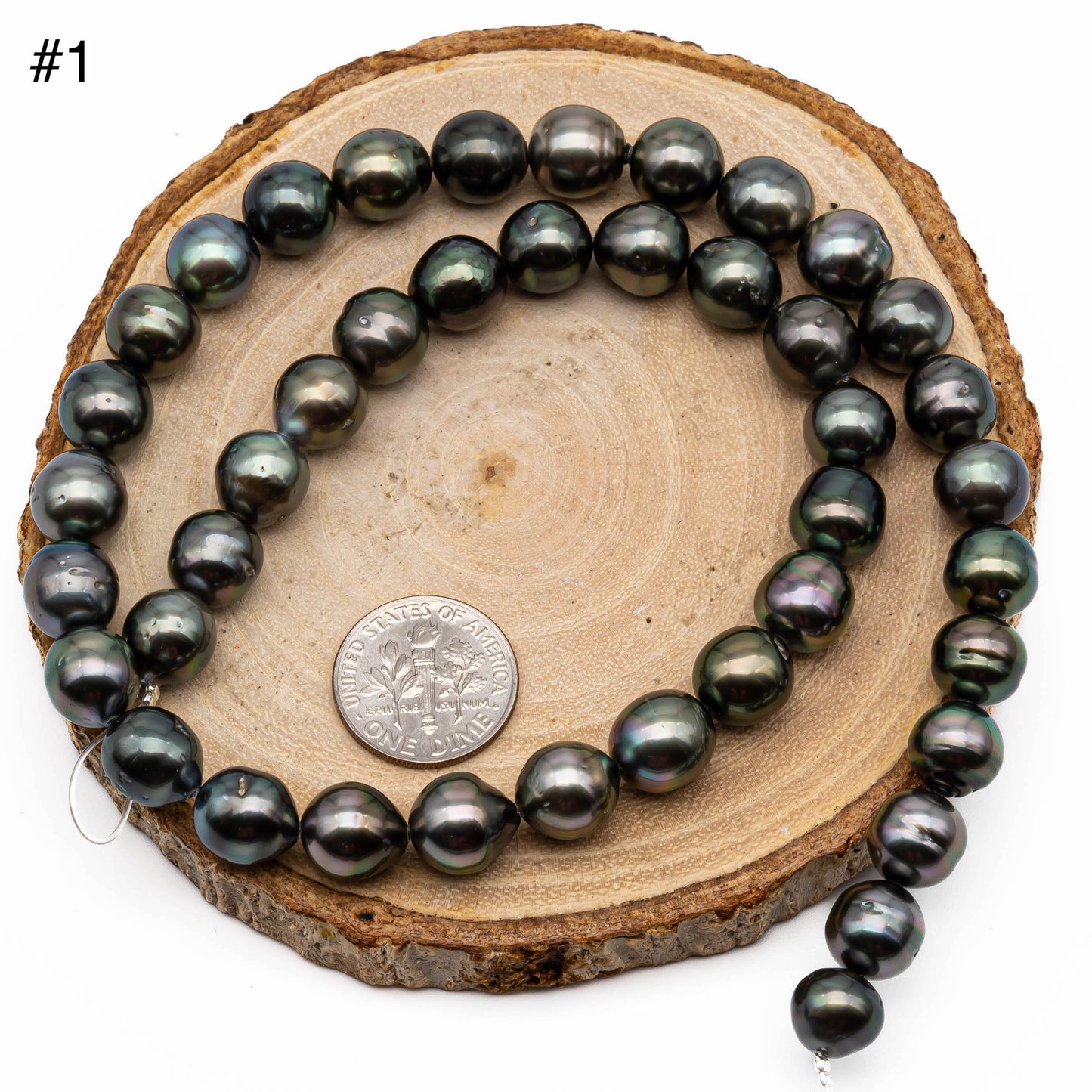 9-9.5mm Tahitian Pearl, Near Round Natural Pearl Strand with High Luster, For Jewelry Making,  SKU # 1043TH