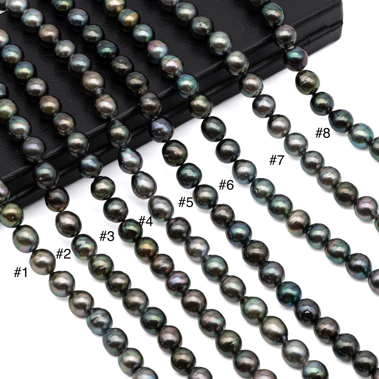 9-9.5mm Tahitian Pearl, Near Round Natural Pearl Strand with High Luster, For Jewelry Making,  SKU # 1043TH