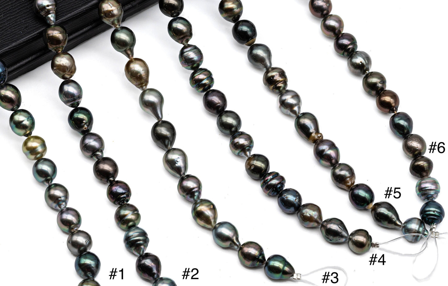Black Tahitian Pearl, Circle Drops Pearl Stand with High Luster and Blemishes, For Jewelry Making, 9-9.5mm Full Strand, SKU# 1057TH