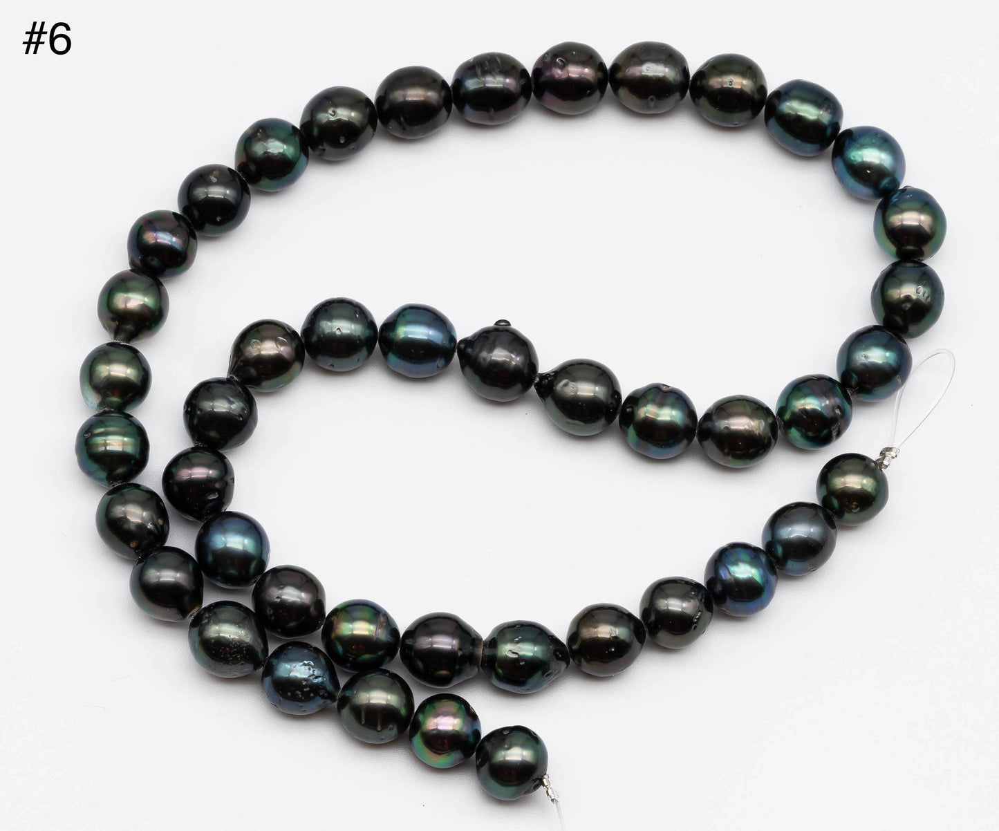 Black Tahitian Pearl Near Round, Strands with Extremely Nice Luster and Blemishes, 9-9.5mm Full Strand, SKU # 1061TH