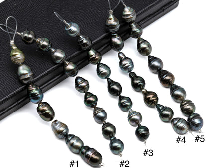 Tahitian Pearls in Multi-color Teardrop Circled with Extremely Nice Luster and Blemishes, 10-11mm in 4 Inches Strand, SKU # 1064TH