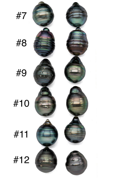 Teardrop Tahitian Pearl Circle Loose Pair Dark Color with High Luster and Blemishes, 11-11.5mm Undrilled Loose Pearls, SKU# 1065TH