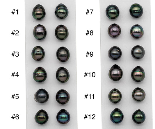 Loose Pair Drop Tahitian Pearls, High Luster with Blemishes, 9.5-10mm Undrilled Loose Dark Color Pearl Beads, SKU# 1051TH