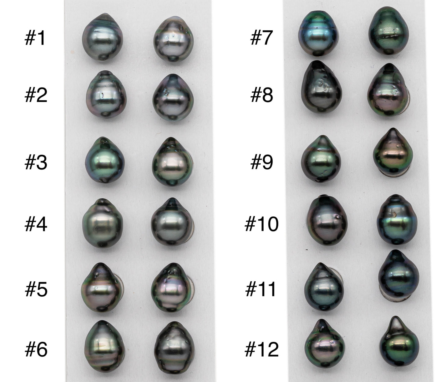 Teardrop Loose Tahitian Pair Pearls, Undrilled Loose Pearl Beads, High Luster with Blemishes, 9.5-10mm, SKU# 1052TH