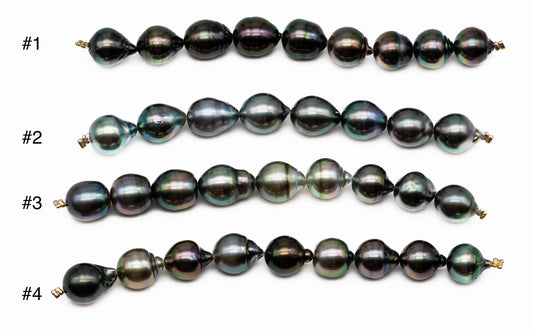 9.5-10mm Tahitian Pearls, Teardrop Black Pearl Stand, High Luster with Blemishes, For Jewelry Making, 4 Inches Strand, SKU# 1055TH