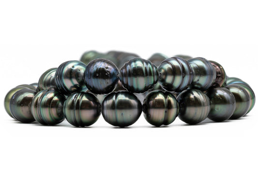 Black Tahitian Pearl Circle, Pearl Stand with High Luster and Blemishes, For Jewelry Making, Full Strand from 9mm to 12mm, SKU# 1060TH