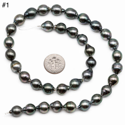 Tahitian Pearl Teardrop single strand next to a dime.