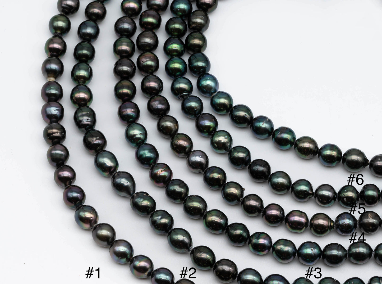 Black Tahitian Pearl Near Round, Strands with Extremely Nice Luster and Blemishes, 9-9.5mm Full Strand, SKU # 1061TH