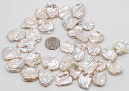 XL Cornflake Freshwater Pearl in White with Very Nice Luster and Quality,  Keshi Pearl Beads in Huge Size, 1 Pcs or Full Stand SKU#1088CF