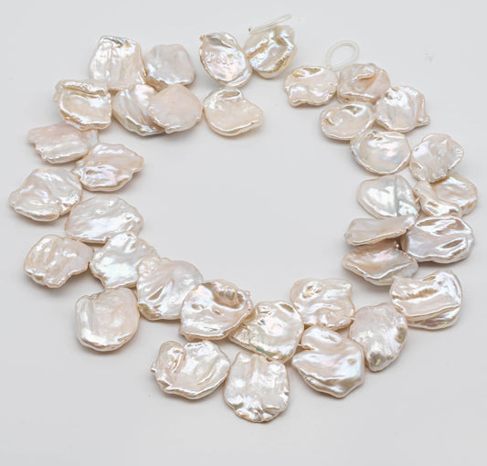 XL Cornflake Freshwater Pearl in White with Very Nice Luster and Quality,  Keshi Pearl Beads in Huge Size, 1 Pcs or Full Stand SKU#1088CF