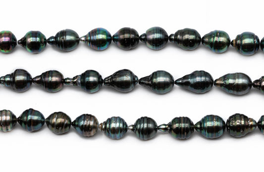 Circle Tahitian Pearl Teardrop Baroque with Very Nice Luster and Blemishes, Full Strand Pearl Beads in 10-11mm, SKU#1062TH