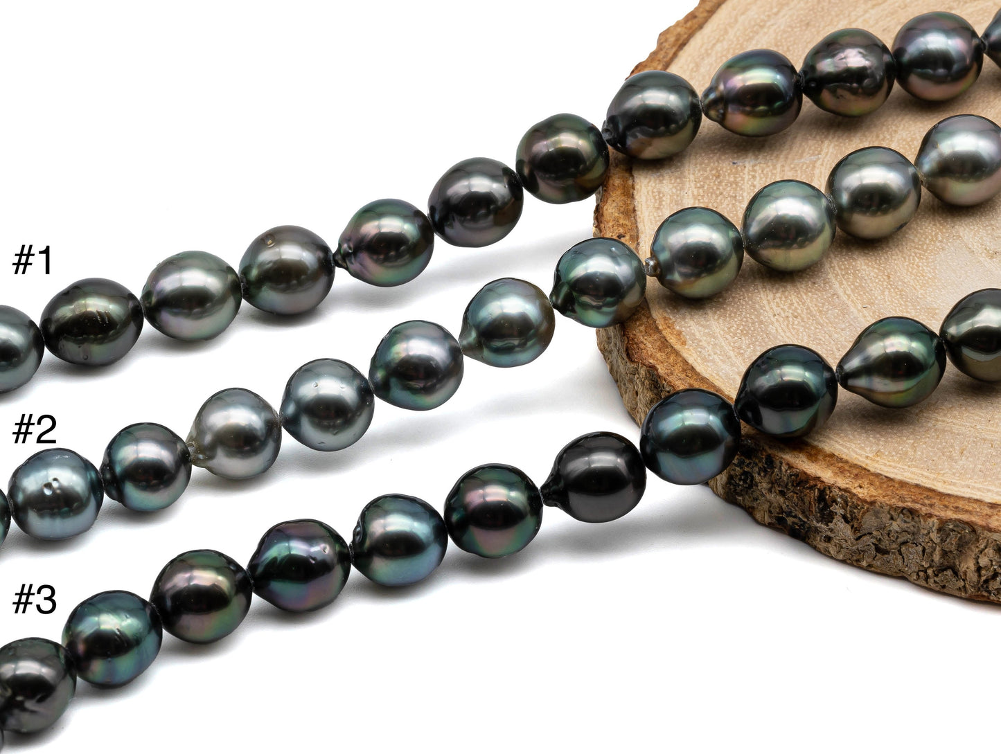 Tahitian Pearl Near Round with Extremely Nice Luster and Limited Blemishes, Full Strand Black Pearl Beads in 8.5-9mm, SKU#1069TH